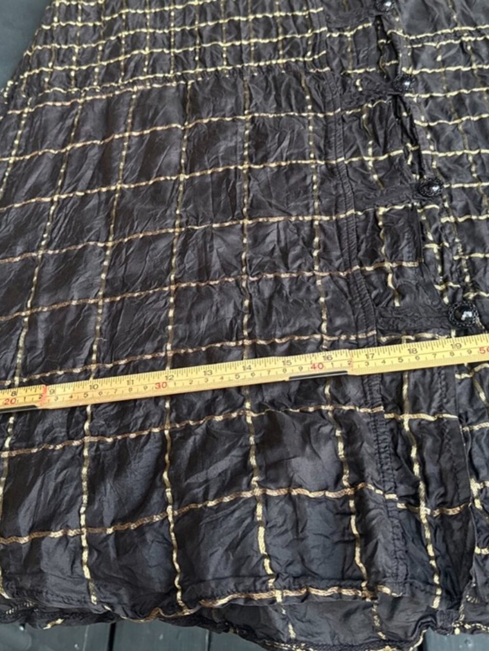 URU Black and Gold Silk Tunic Top Dress Button Front Lightweight Long Sleeves - Picture 12 of 15